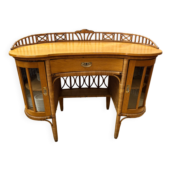 Bureau d'écriture Art Nouveau en chêne et rotin, vers 1910