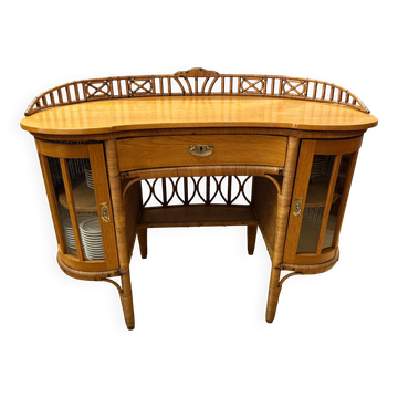 Bureau d'écriture Art Nouveau en chêne et rotin, vers 1910
