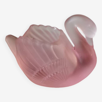 vintage pink molded glass vase Yves Rocher swan shape