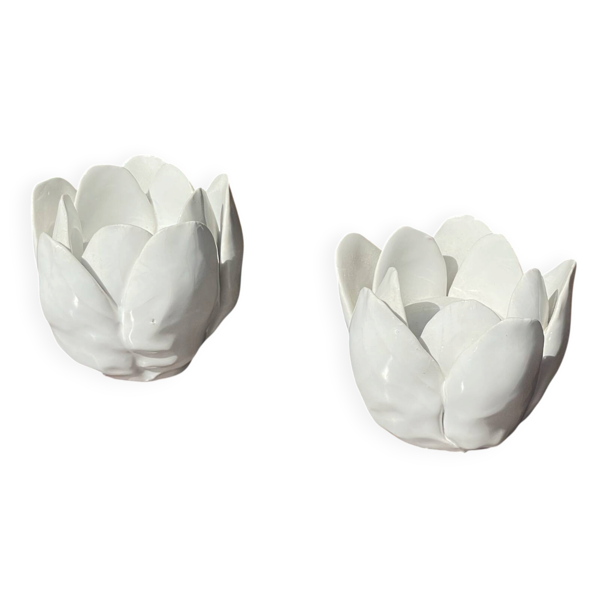 Pair of ceramic flower candle holders handcrafted