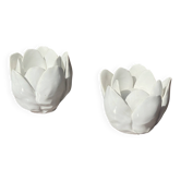 Pair of ceramic flower candle holders handcrafted