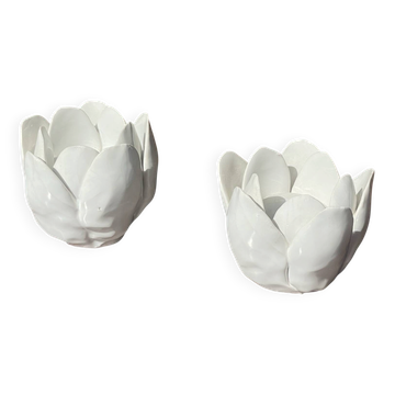 Duo de bougeoirs fleurs en céramique artisanale
