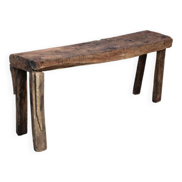 Ancien établi en bois massif – console de caractère, plateau épais – 165 cm