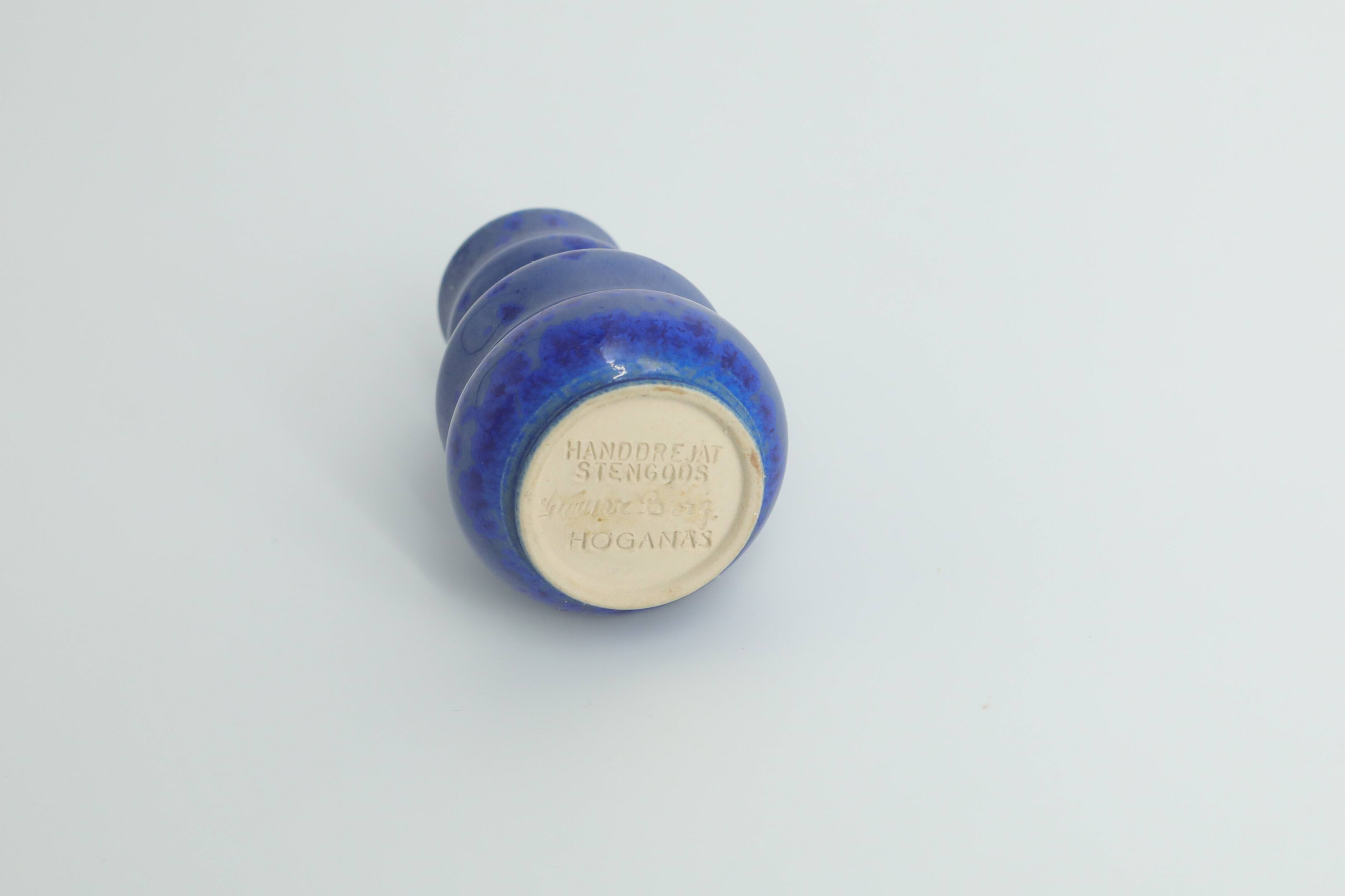 Small collection vases, mid-century modern Scandinavian, in glossy brown and blue stoneware, set of 3.