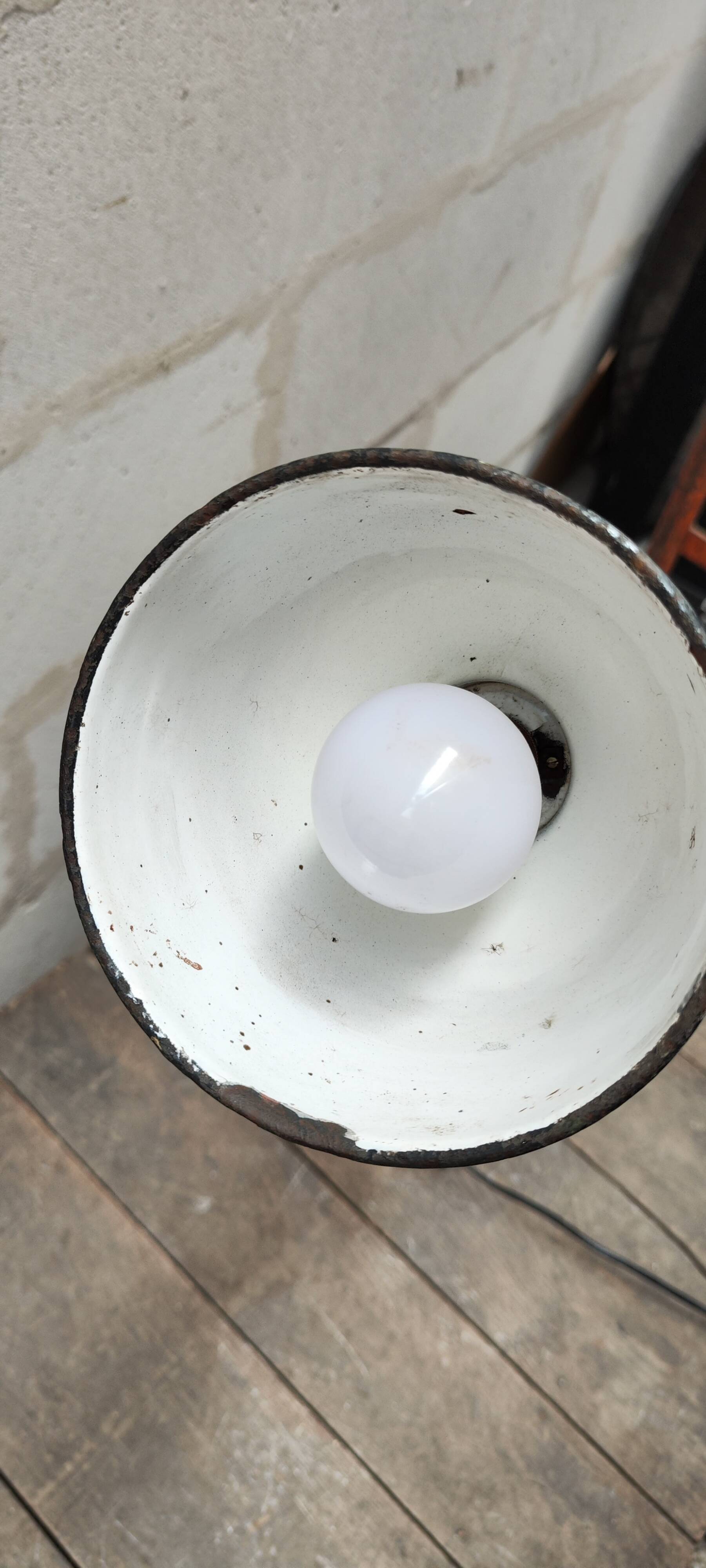 Old industrial workshop lamp two arms green enamel globe