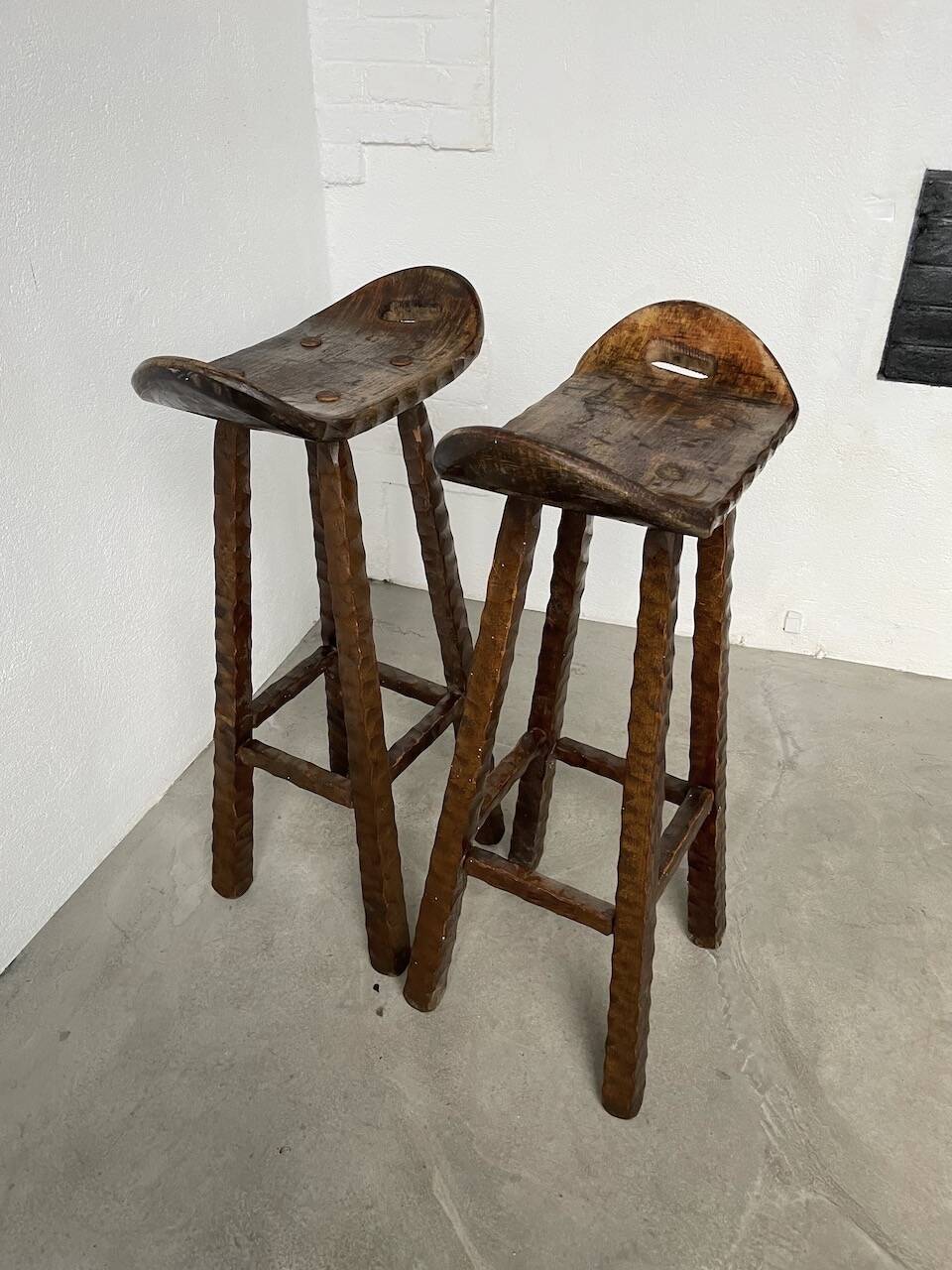 Pair of brutalist high stools