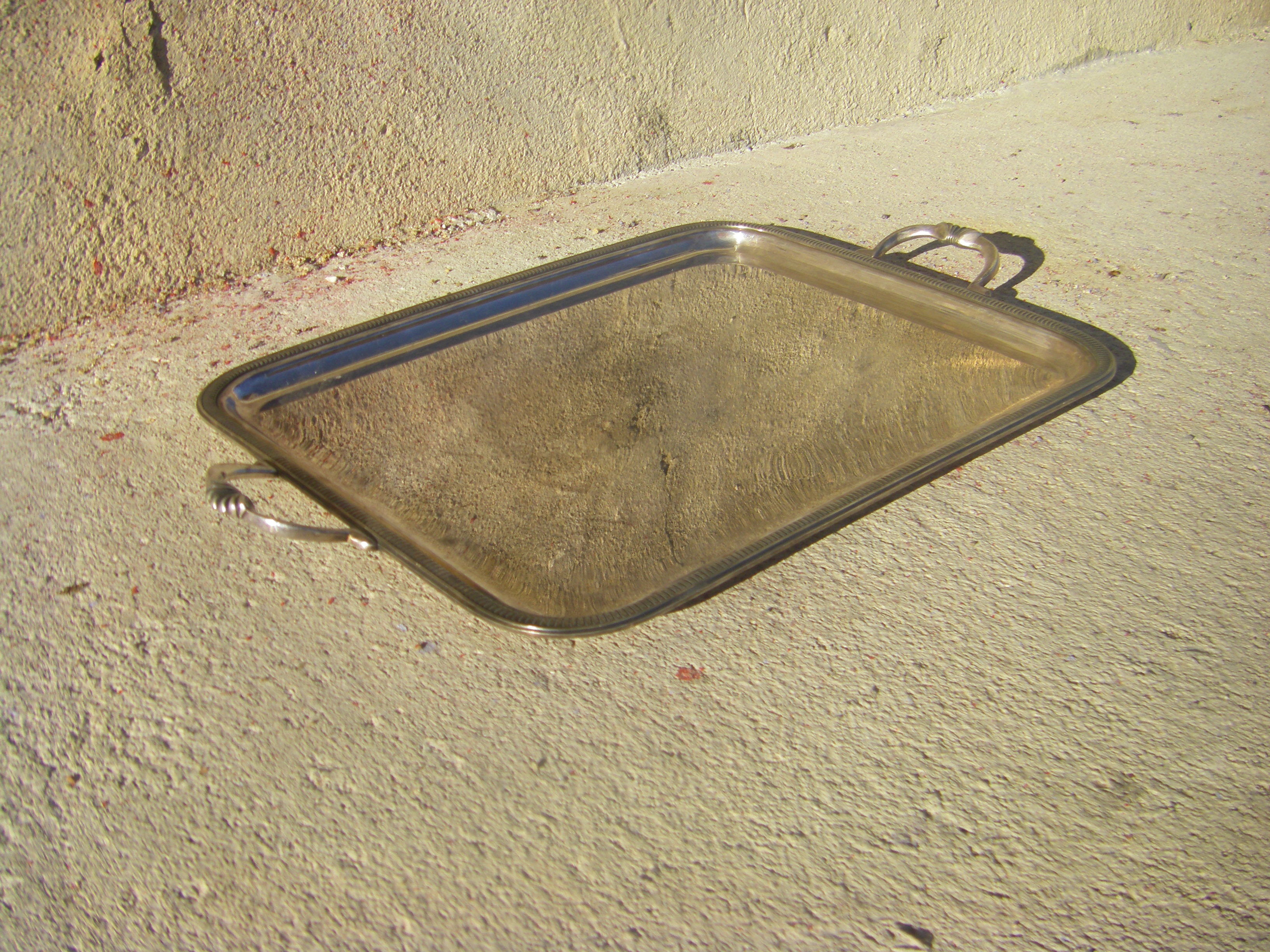 Silver metal serving tray