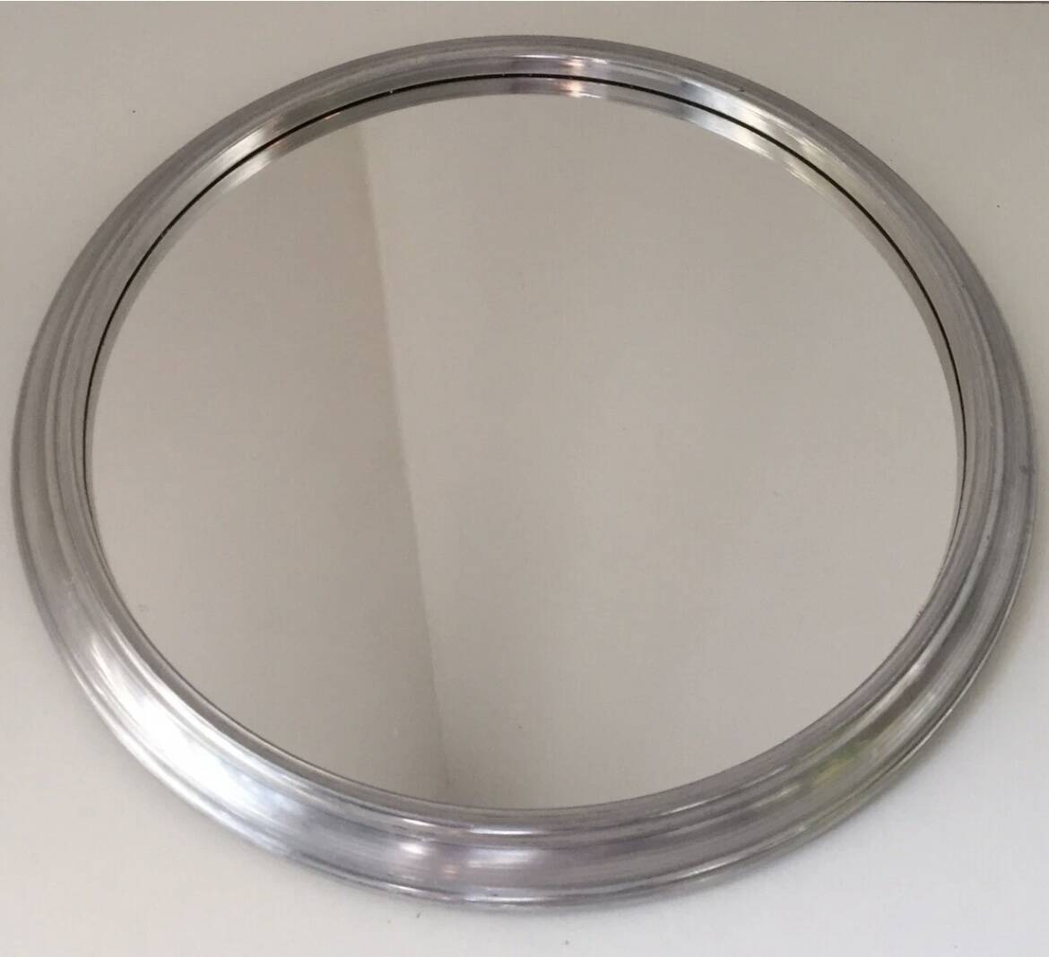 Round art deco metal and chrome mirror tray