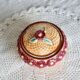 Vintage earthenware and slip candy box - Woven basket, burgundy flowers