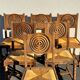 6 rustic style chairs, wood and straw, 1940
