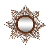 Miroir soleil rotin des années 60 - 50 x 50 cm