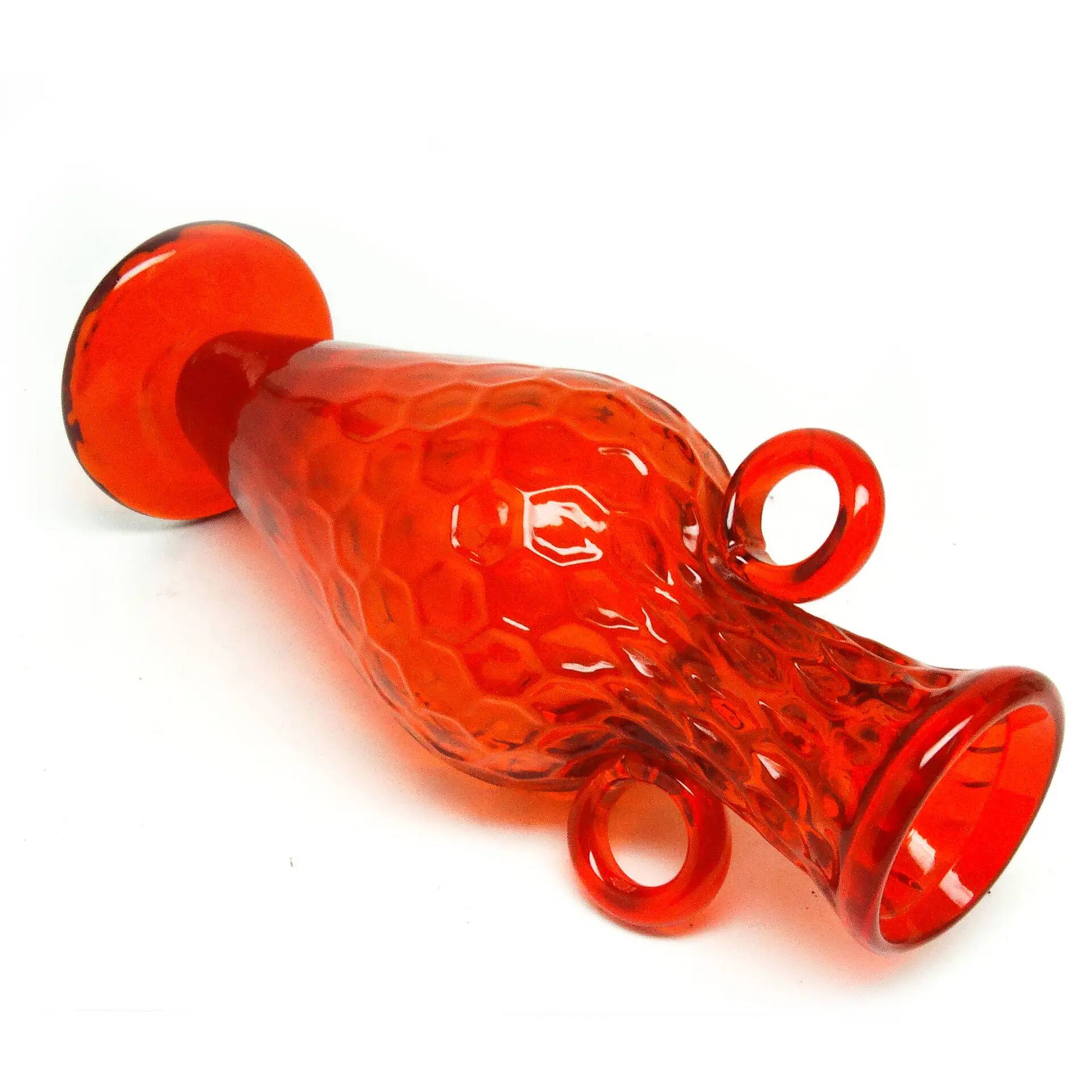 Vase, modernism, red glass, designed by M. Gołogórski, Poland, 1970s