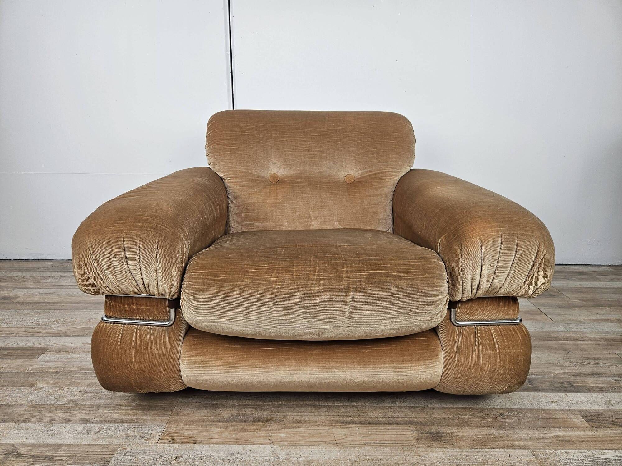 Fauteuil en tissu et acier tubulaire, années 1970