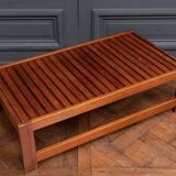 Wooden slatted coffee table 1980 removable top