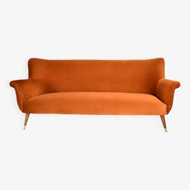 Three-seater velvet sofa, Germany 1960s, rusted, restored.
