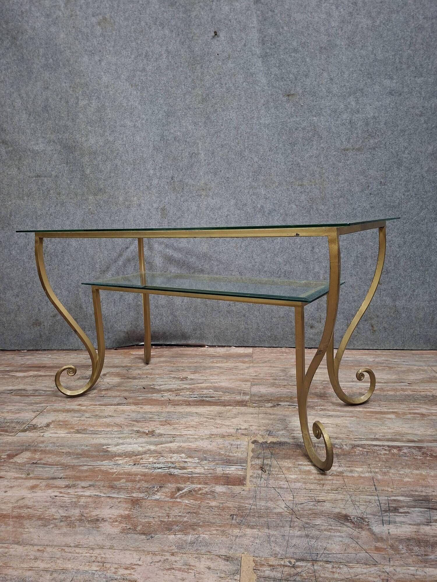 Table basse en laiton et verre gravé dans le goût de la Maison Jansen, n°2