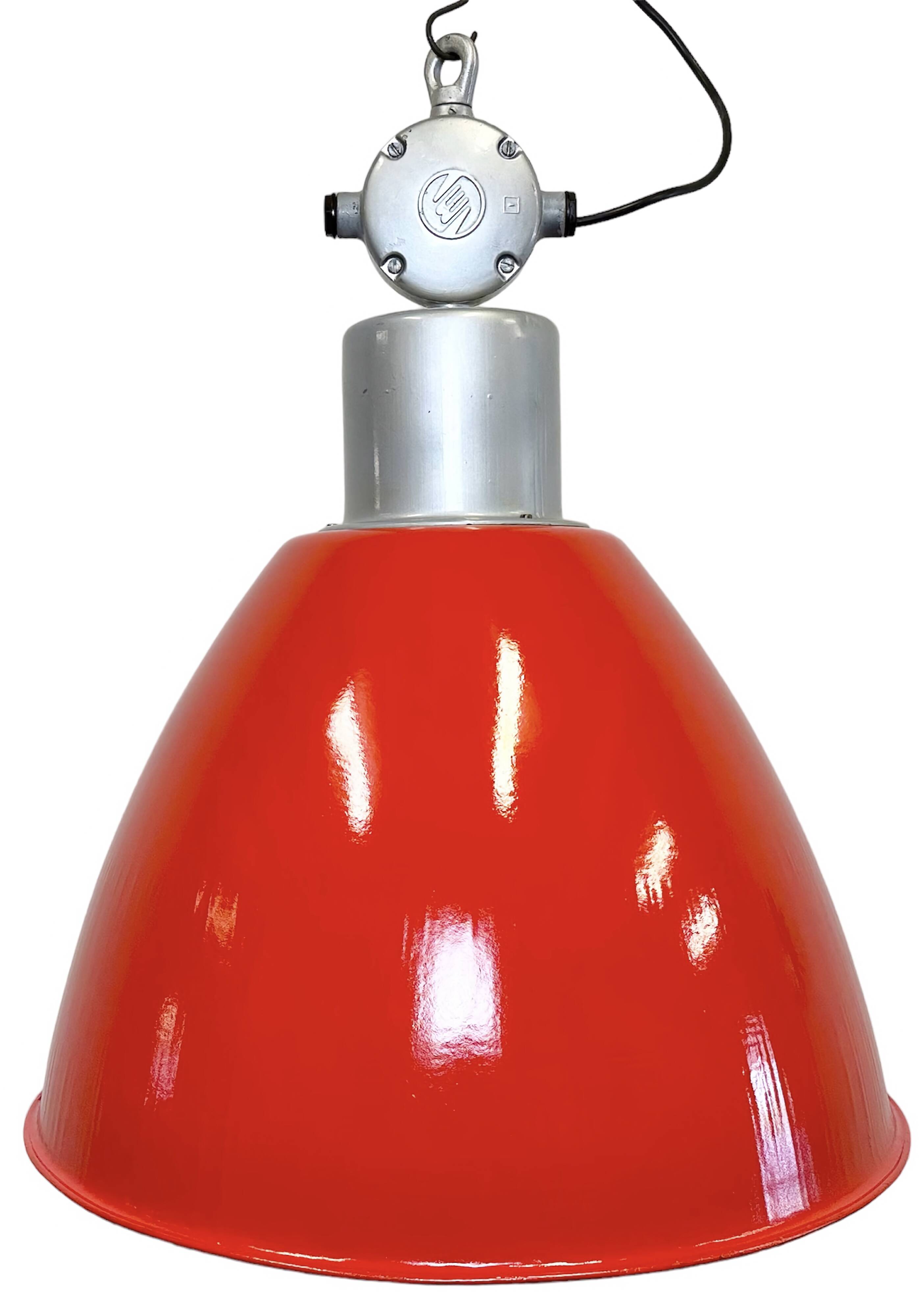 Large Red Painted Industrial Factory Lamp from Elektrosvit, 1960s