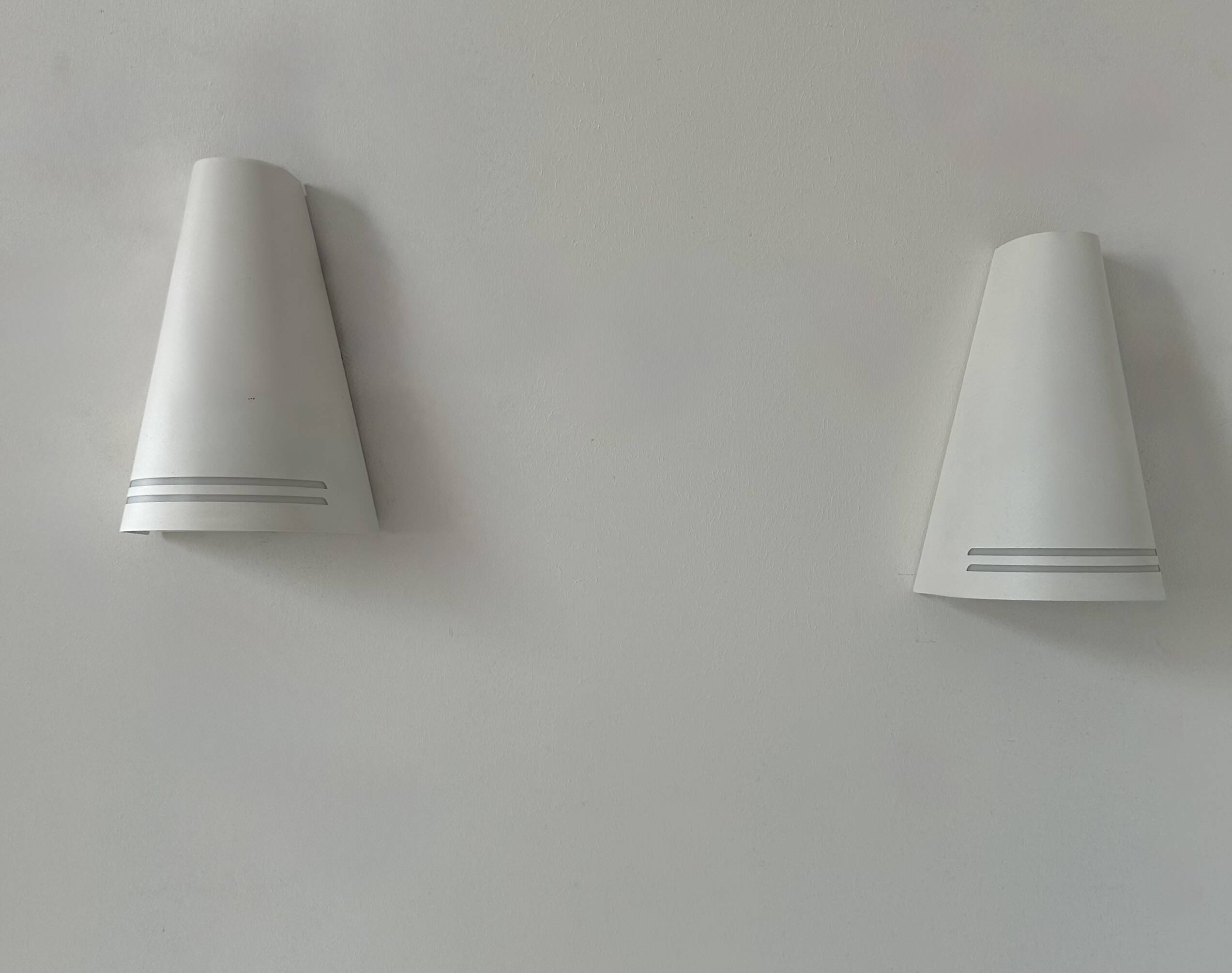 Pair of vintage wall lights, matte white metal, Netherlands, 1980s