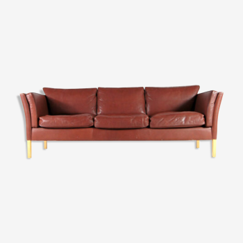 3-seater Danish leather sofa vintage retro Scandinavian beech 1950s 60 oak