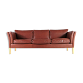3-seater Danish leather sofa vintage retro Scandinavian beech 1950s 60 oak