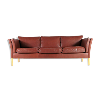 3-seater Danish leather sofa vintage retro Scandinavian beech 1950s 60 oak