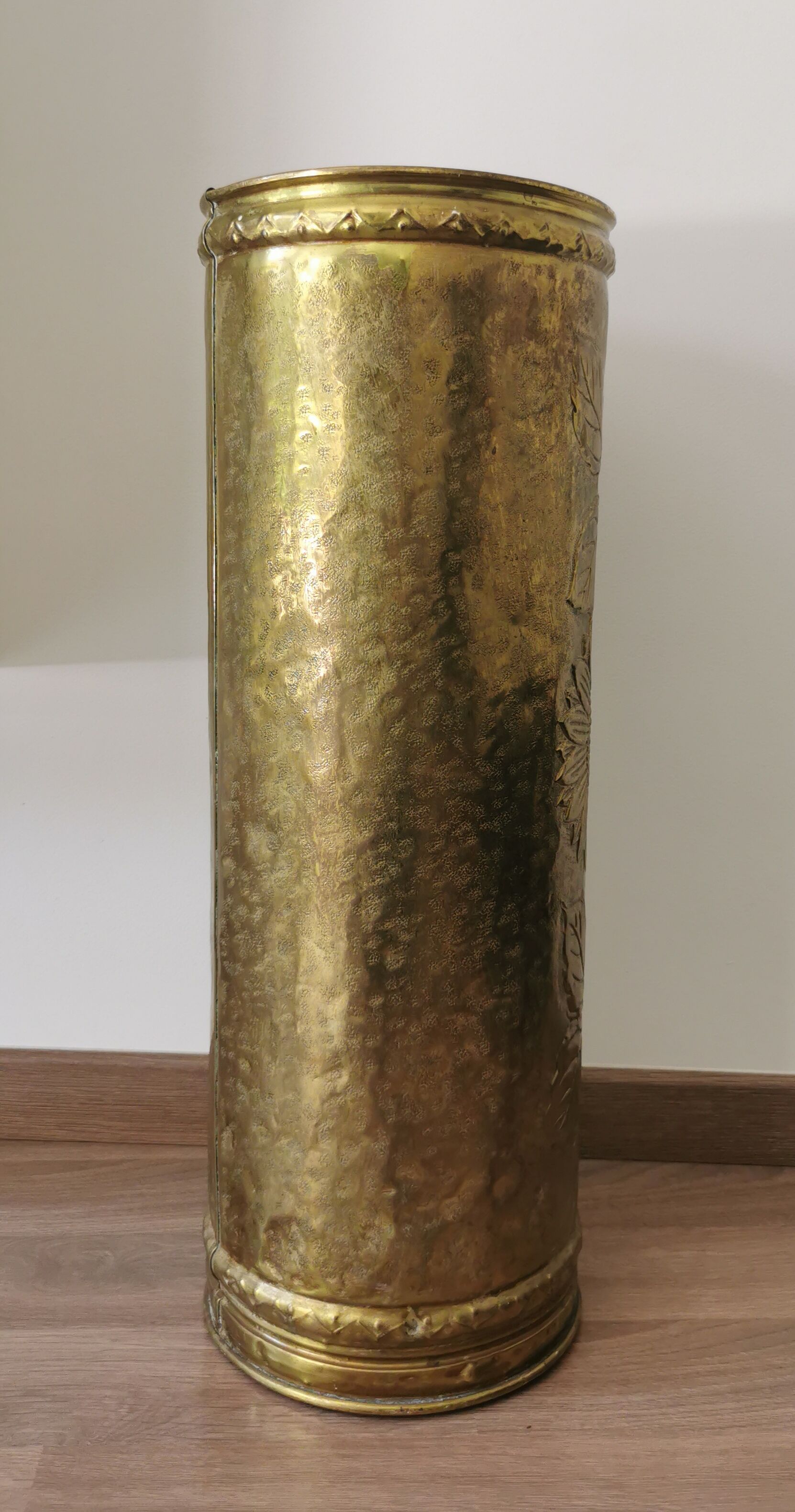 Umbrella holder sunflowers vintage copper and golden brass