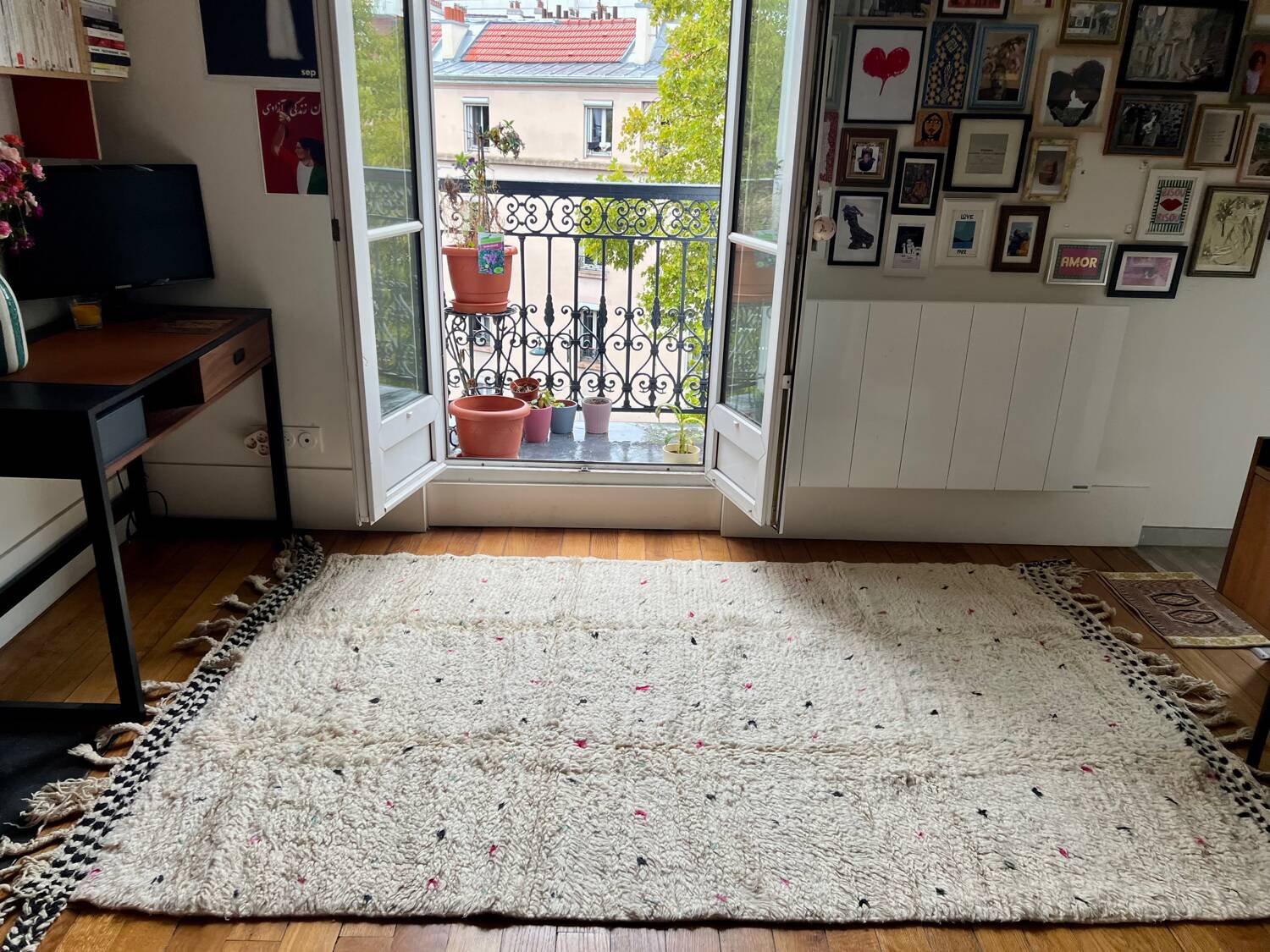 Berber Beni Ouarain handmade rug with colorful polka dots, 100% wool