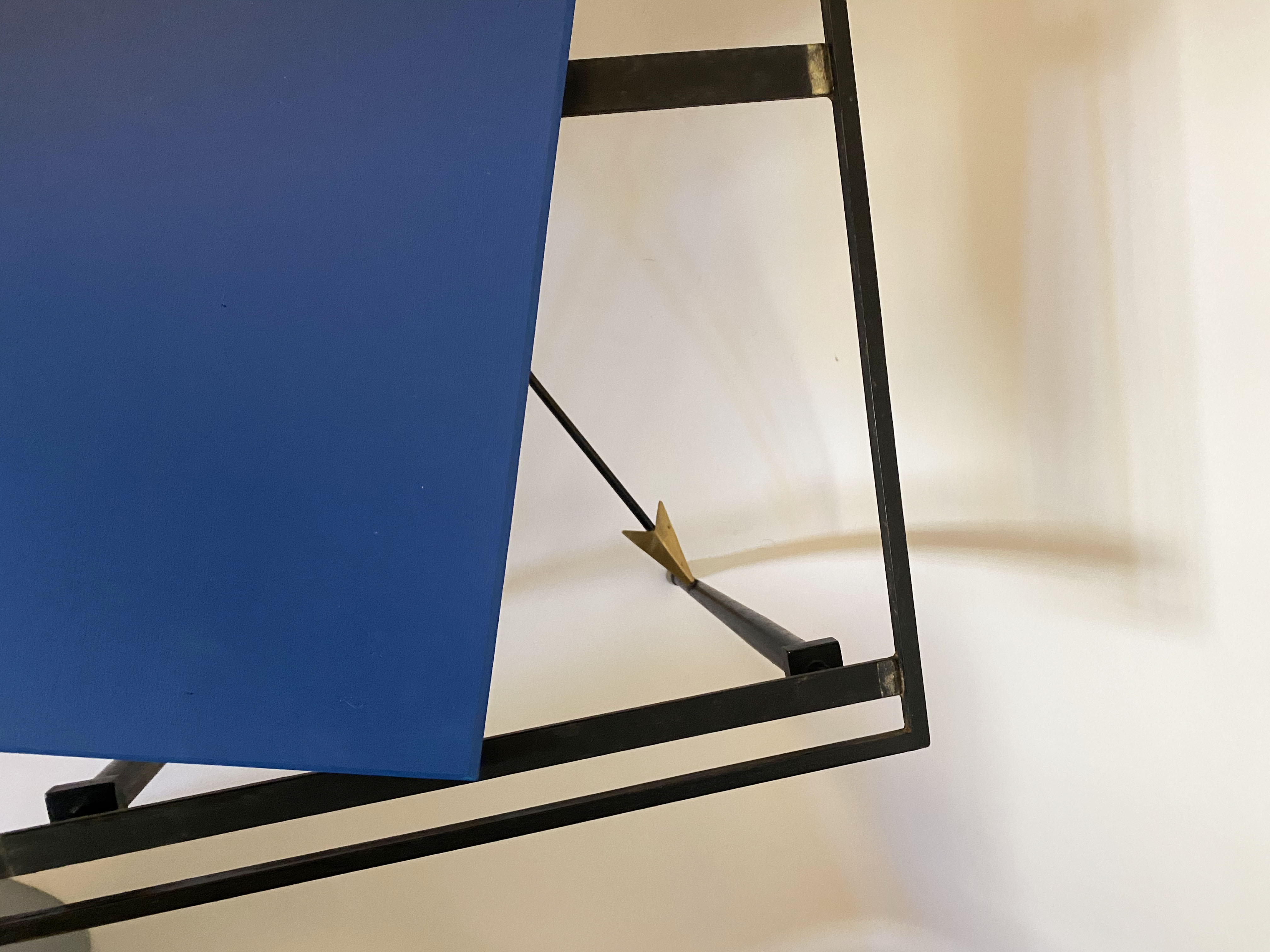 Art Deco wrought iron side table with brass arrow decoration, 1940s