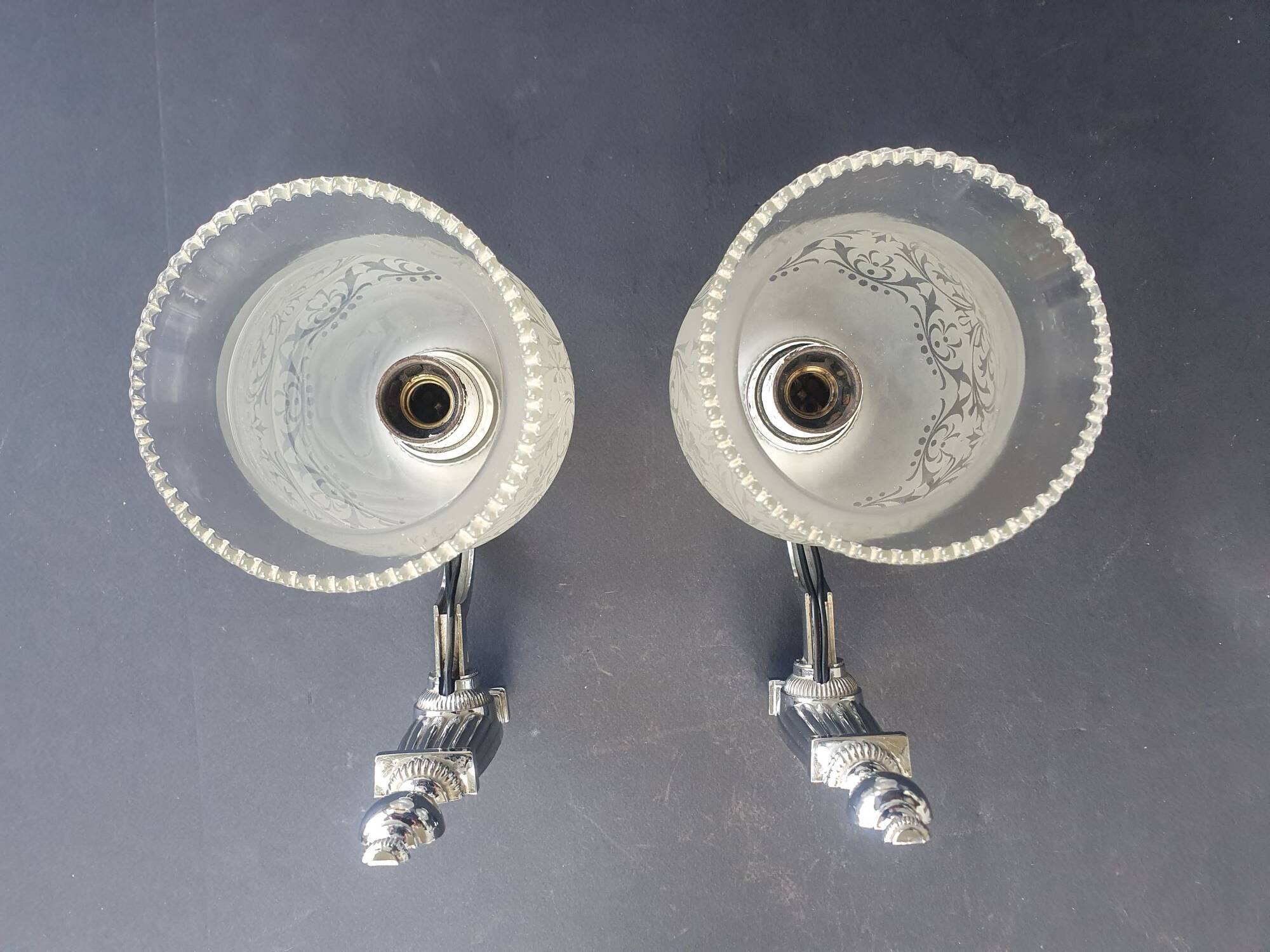 Pair of chrome wall sconces vintage bathroom