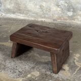 Small auxiliary stool in organic chocolate brown upcycled teak (3277)