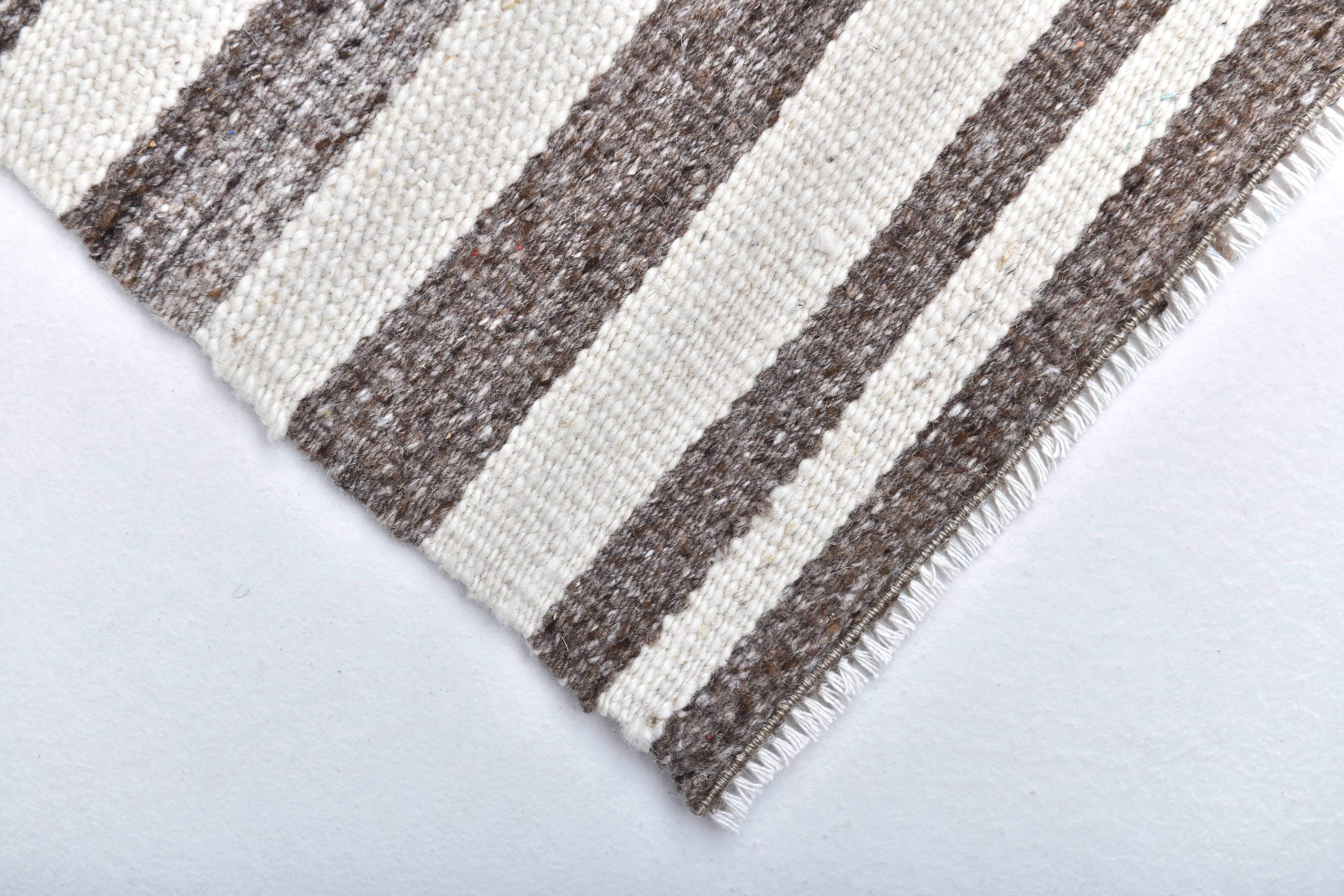 brown cream wool runner kilim , kilim for corridor  76x268 cm