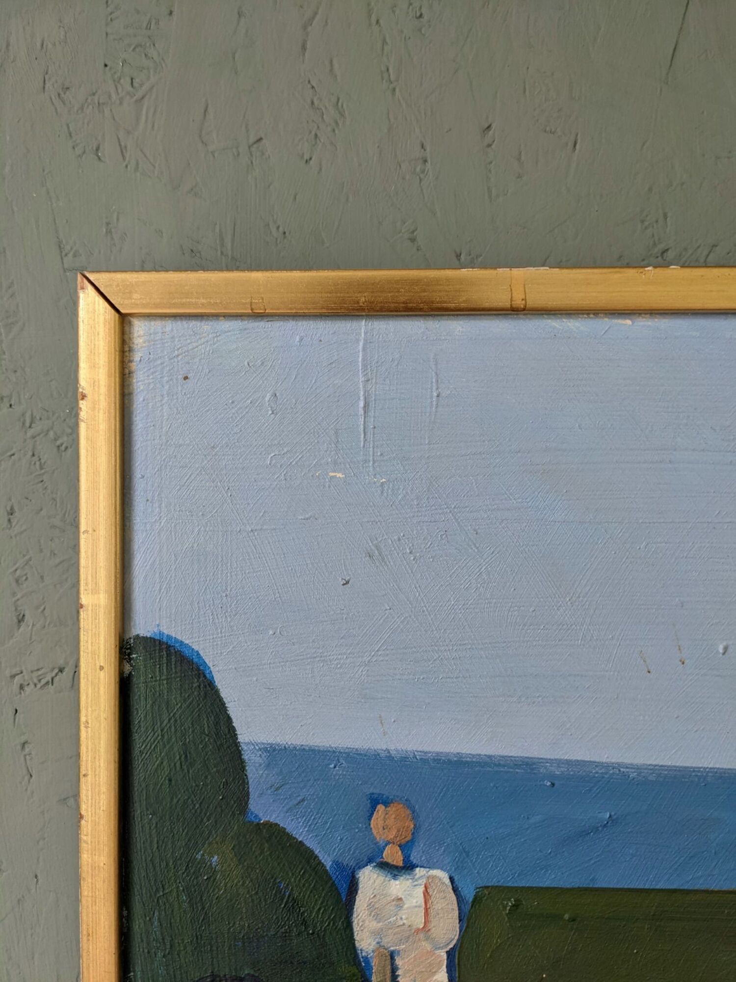 Mid-Century Modern Swedish Oil Painting "Coastal Musing" Framed Landscape