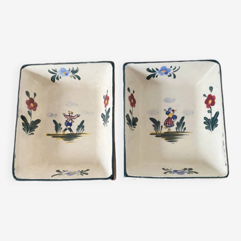 Set of 2 porcelain soap dishes with Breton couple motifs