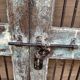 Art Deco patio door in Burmese teak with original patina.