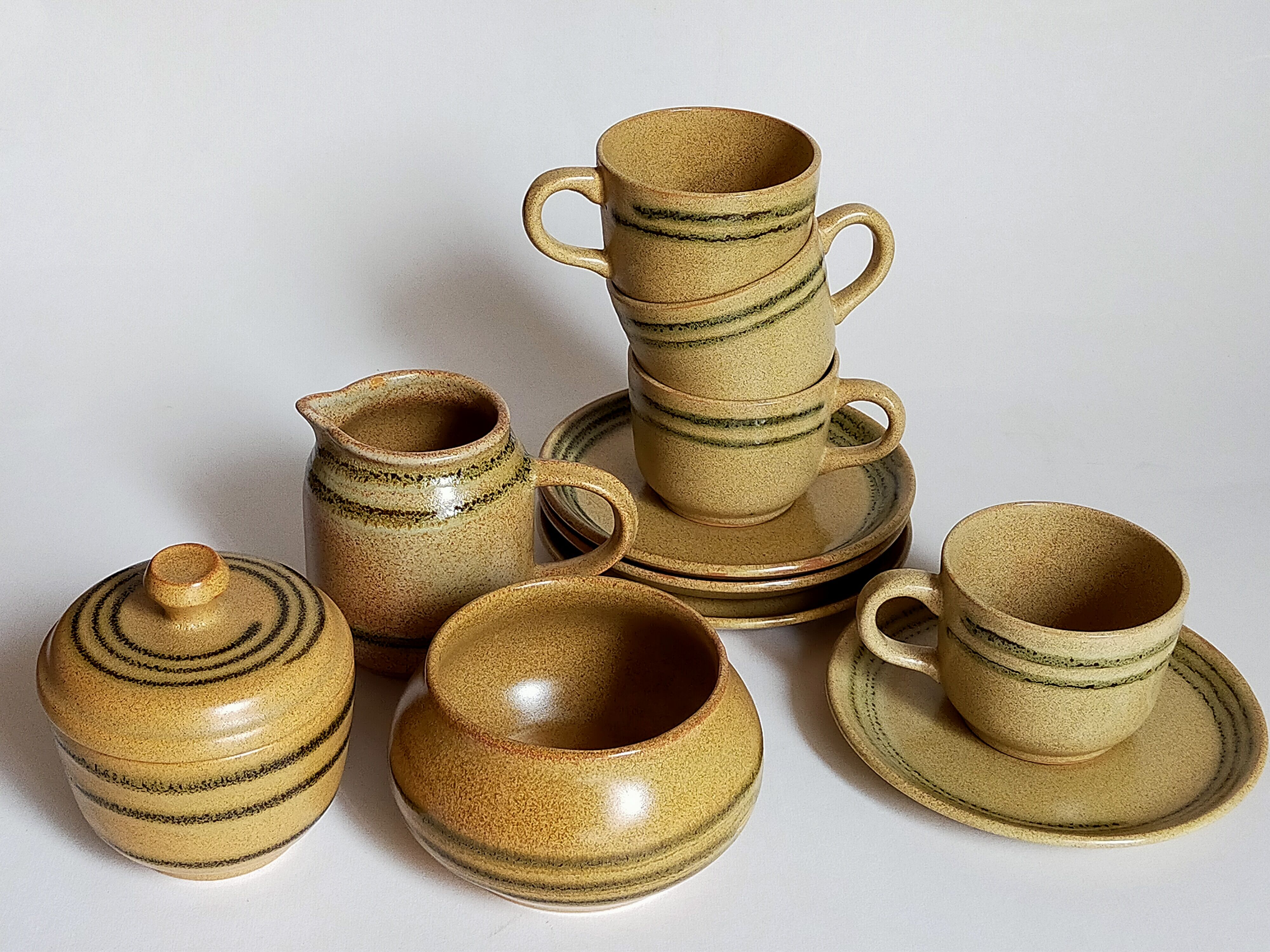 Set coffee cups Sarreguemines sugar bowl and vintage milk pot service"Cottage"