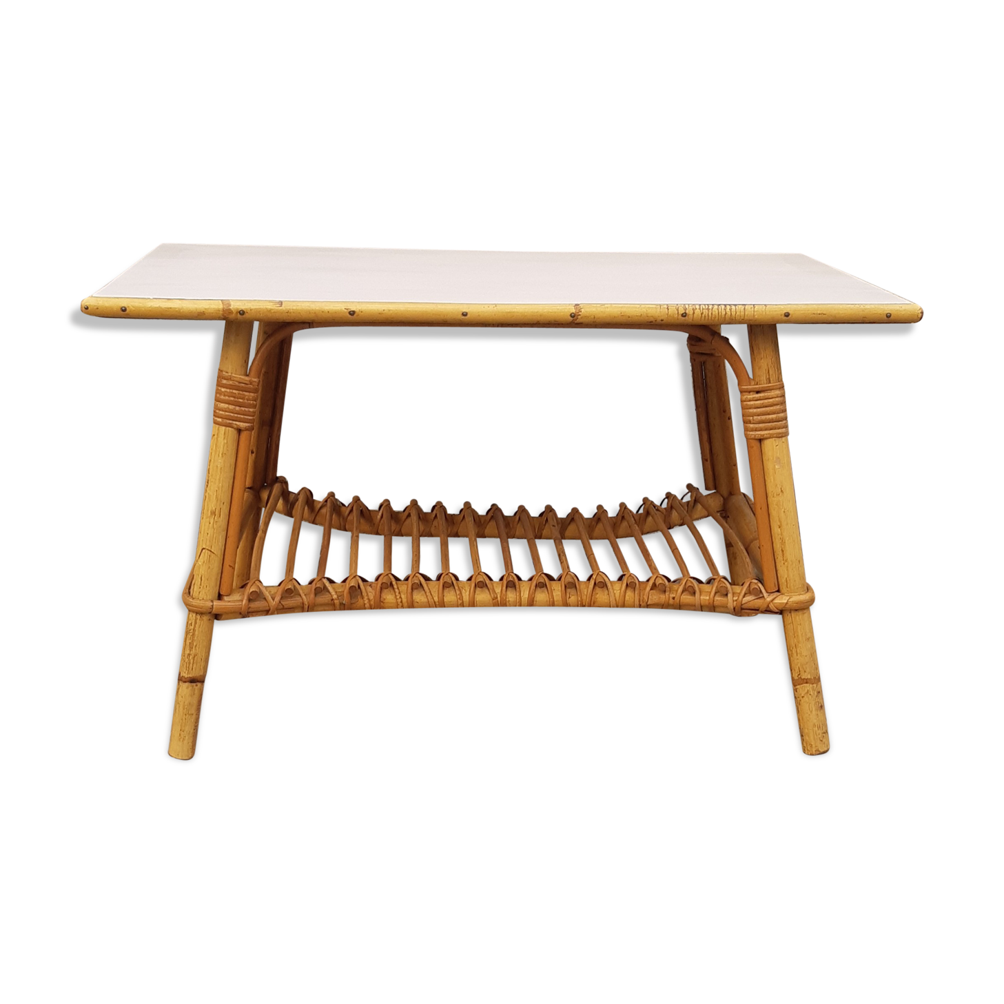 Powdered pink rattan coffee table