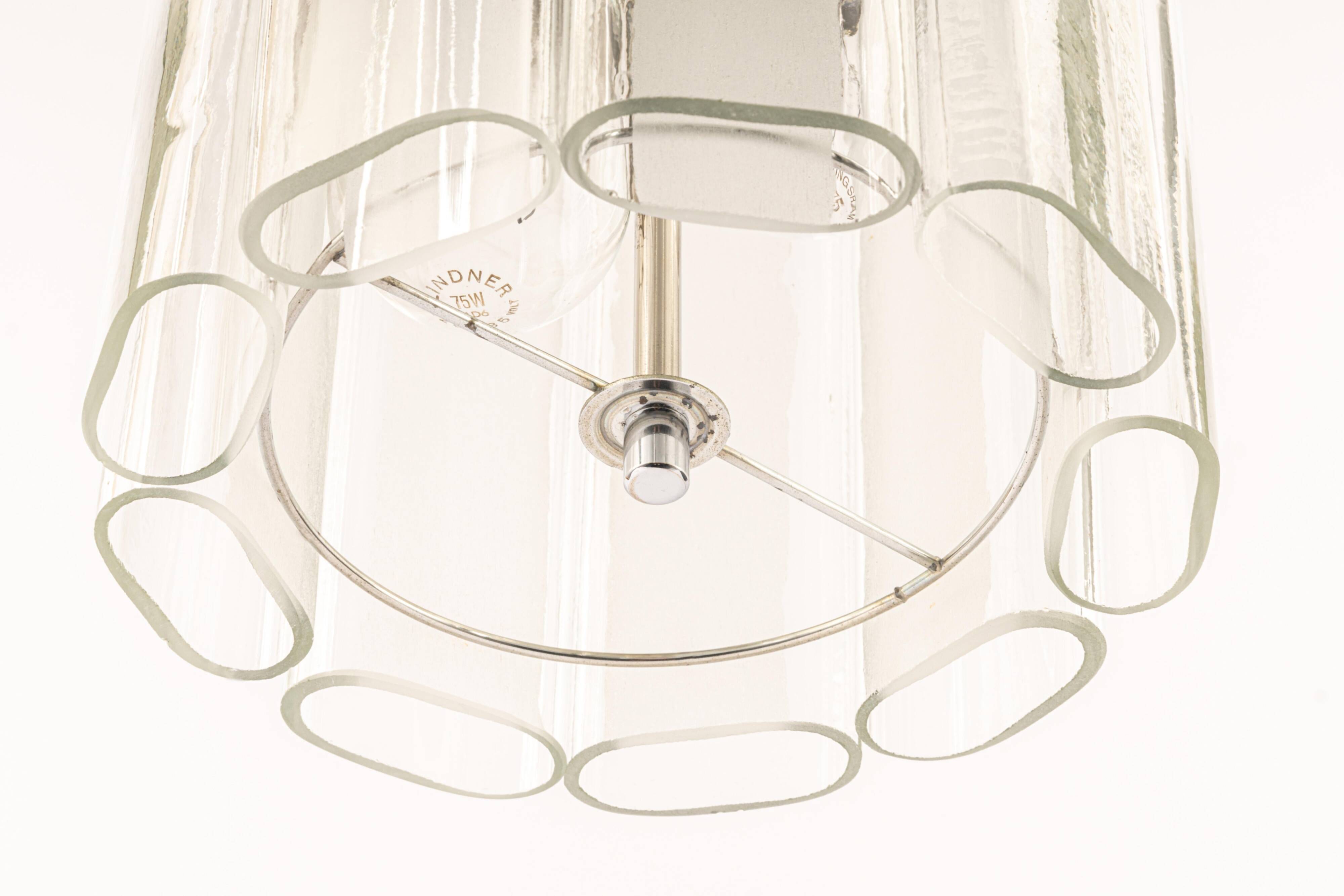 Cylindrical suspension light with crystal glass by Doria, Germany, 1970s.
