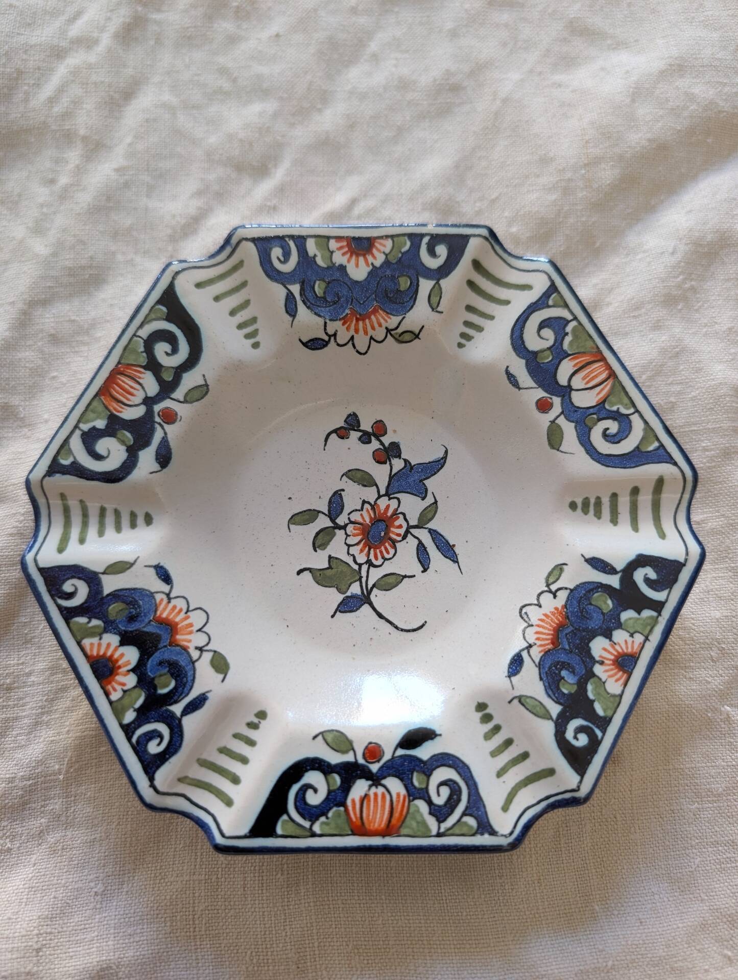 Hand-painted faience catchall from Vieux Rouen – 1950s
