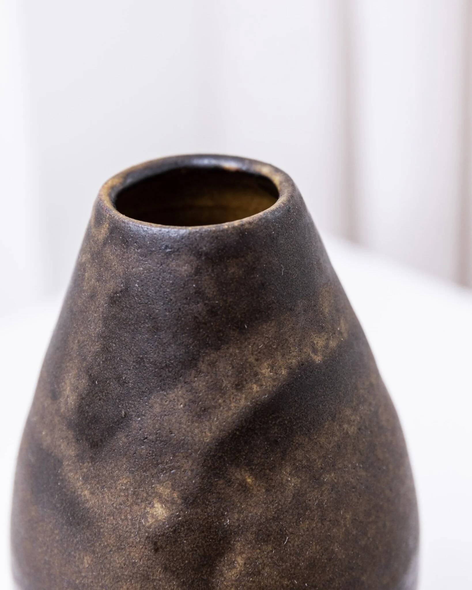 Dark brown ceramic Studio Keramik vase by Elisabeth Dunker, organic mid-century 1960s
