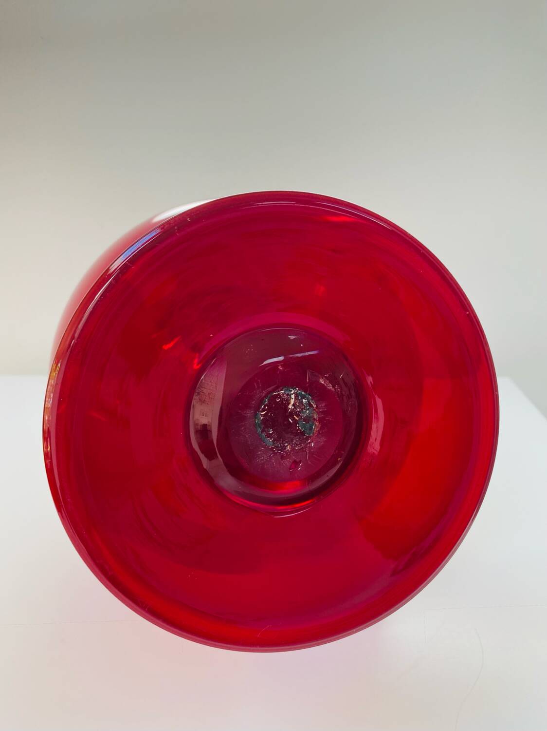 Large blown glass red carafe Blenko / Genie Bottle from the 1960s.