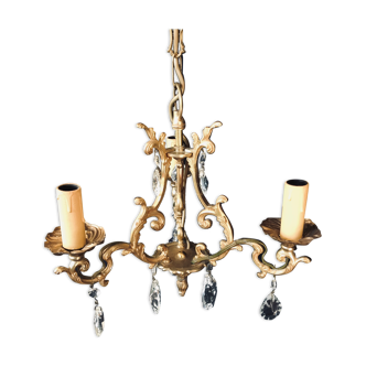 Lustre cage  à 3 lumières cristal et bronze