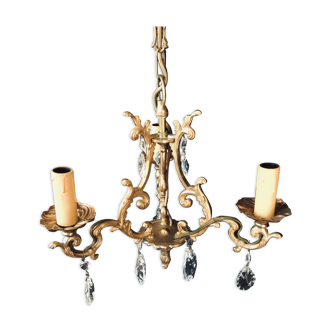 3-light crystal and bronze cage chandelier