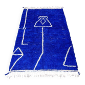 Tapis en laine pure fait main traditionnelle bleu taille 150/250 cm