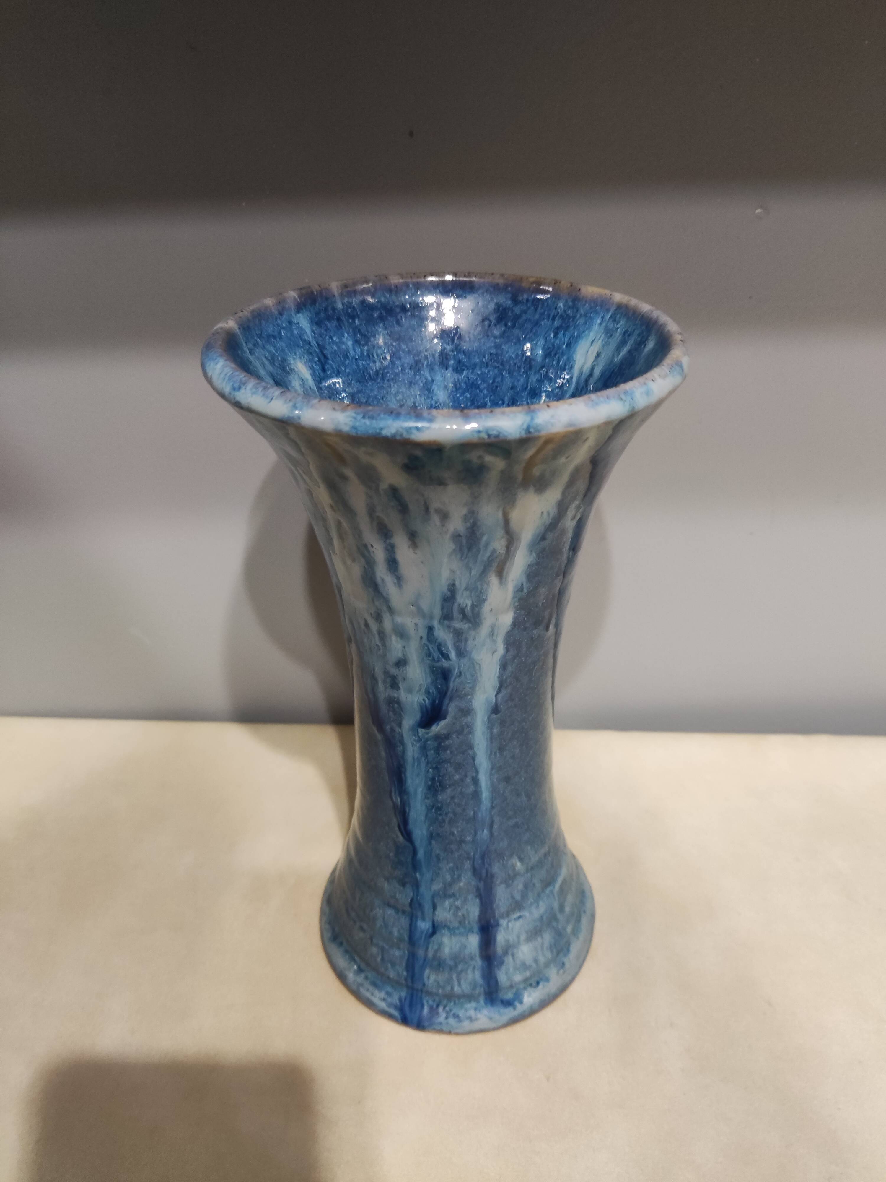 Vase in blue enamelled sandstone signed