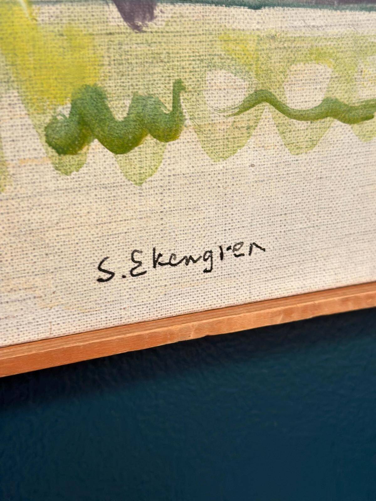 Original huile sur toile suédoise du milieu du siècle – « Paysage serein » par Sture Ekengren – Vintage et encadré