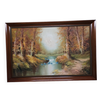 Large oil painting on canvas signed Miguel