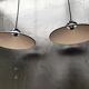 Pair of blue enameled sheet metal pendant lights
