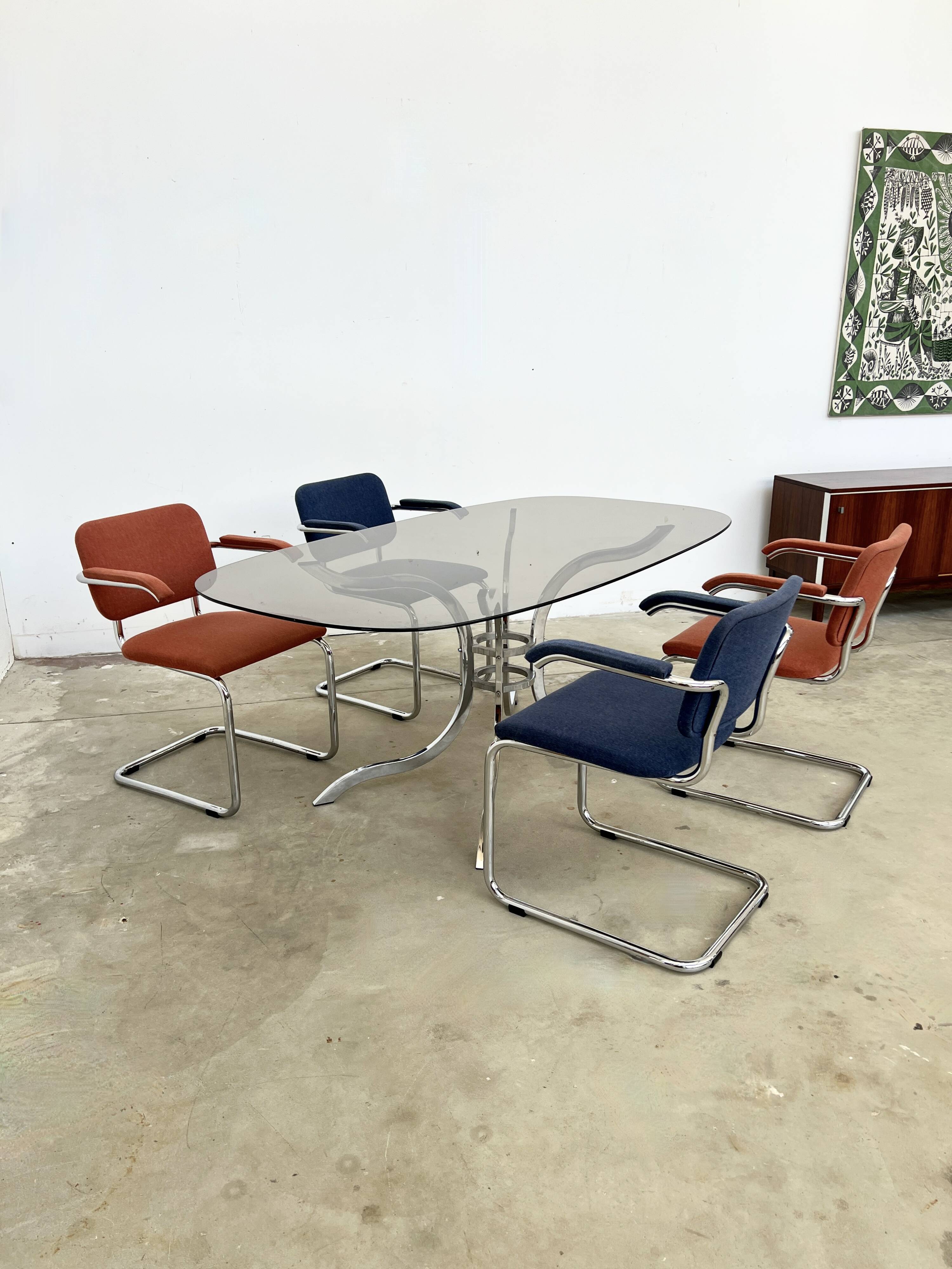 Paire fauteuils Marcel Breuer B64 Knoll tissu bleu