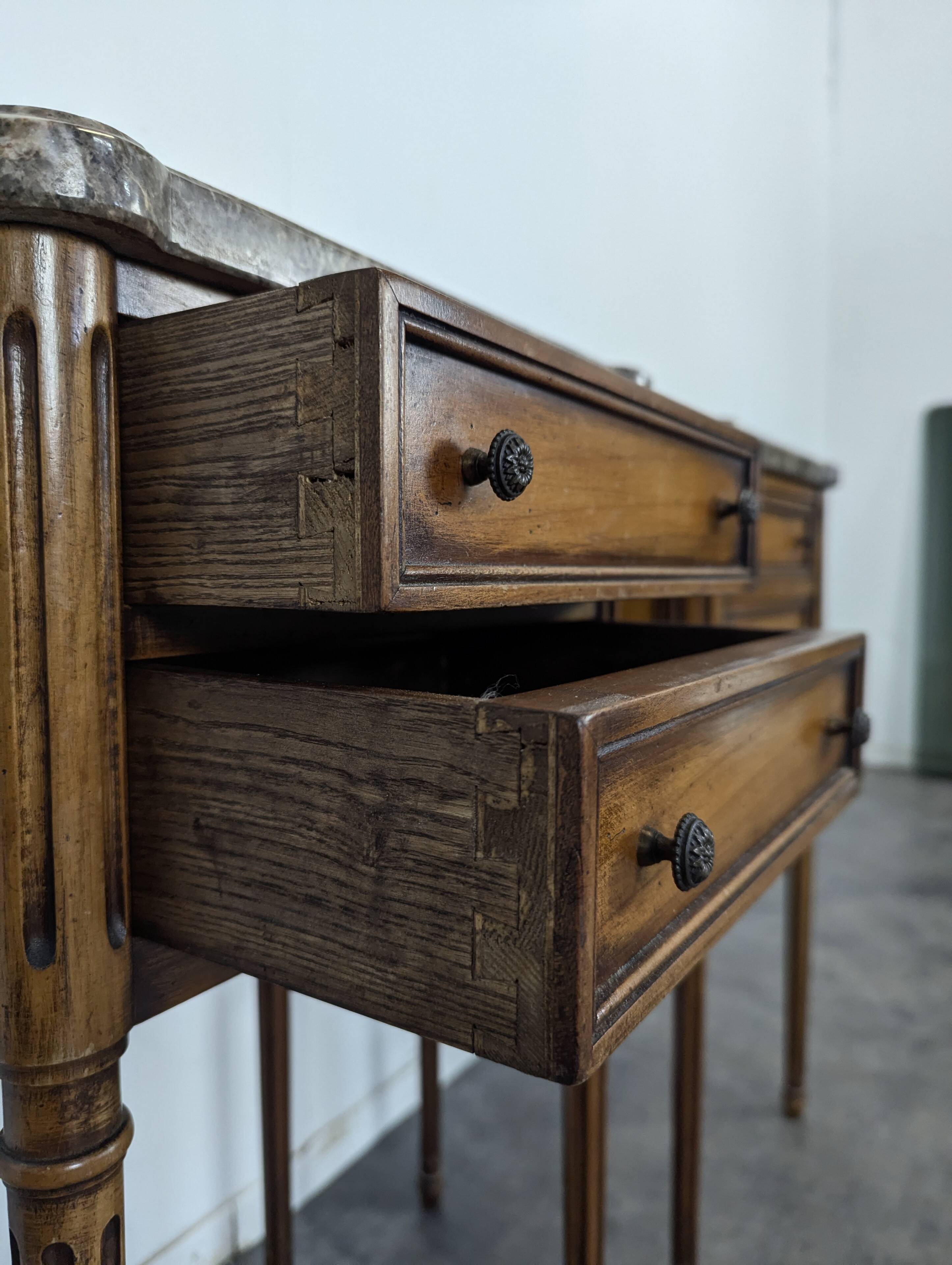 Louis XVI style bedside table with Pyrenean marble.