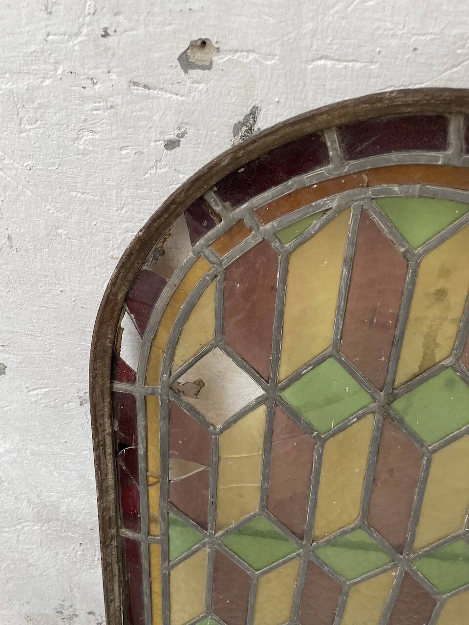 Old stained glass window in metal and glass 1900